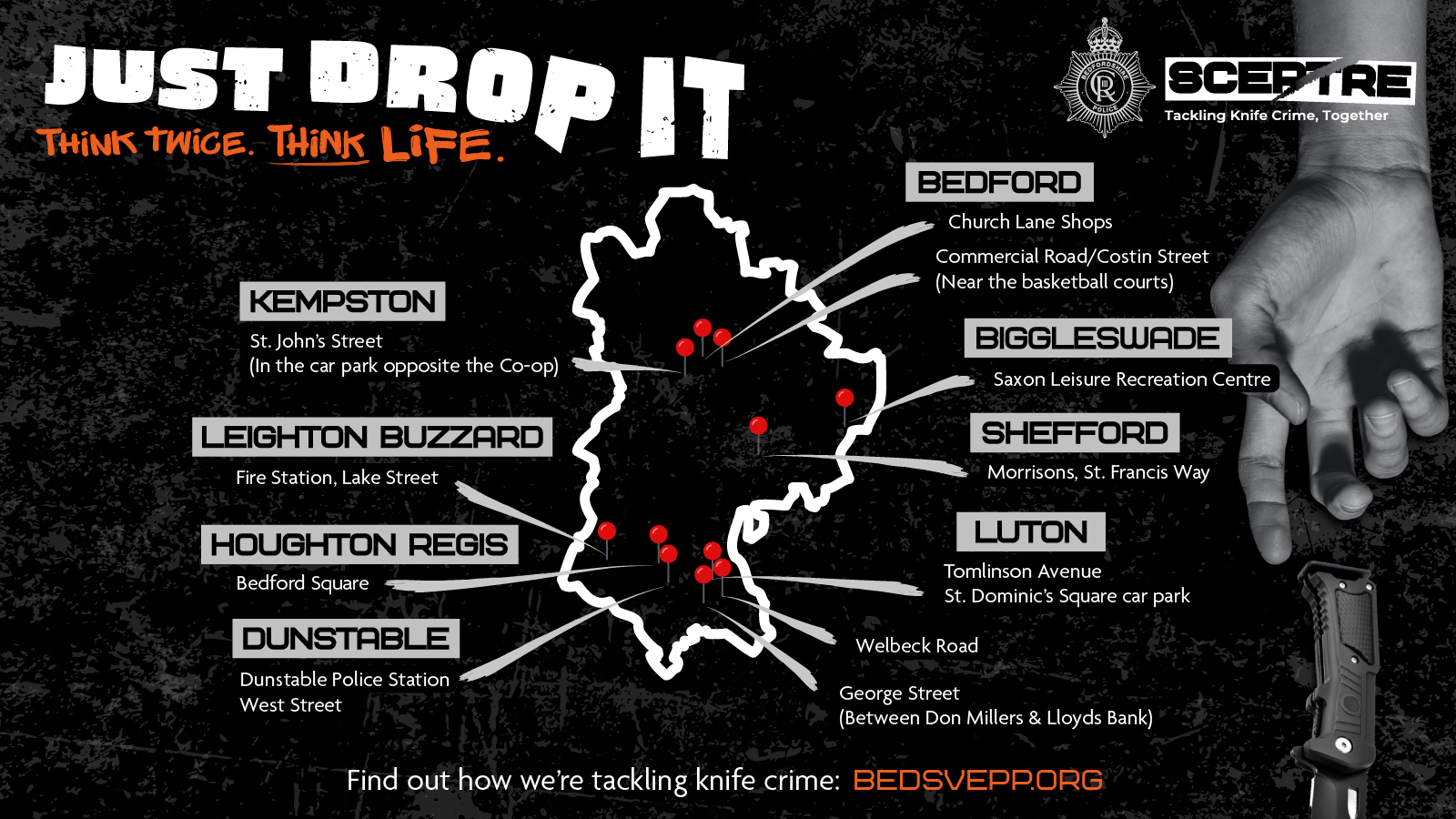 Bedfordshire Knife Bin Locations